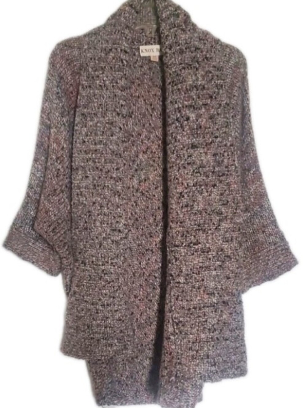 Knox Rose Speckled Gray Open-Front Knit Shawl Collar 3/4 Sleeve  Cardigan XS